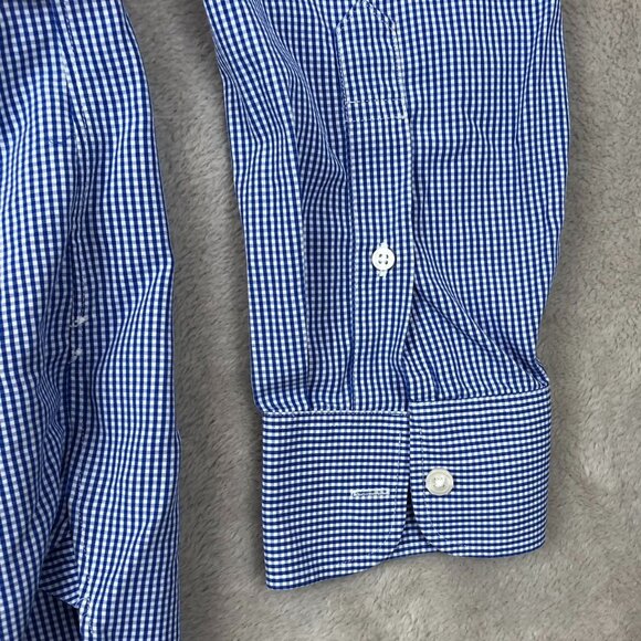 J.Crew Mens Dress Shirt Large 16-16.5 Neck Thompson Shirtings Blue Gingham - Picture 7 of 9